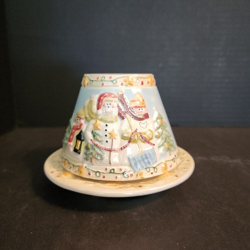 Yankee Candle Jar Sm Shade +Plate Christmas Holiday Winter Snowman Tree Garland